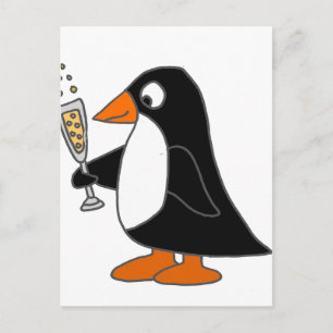 Carte Postale Pingouin drôle avec Champagne