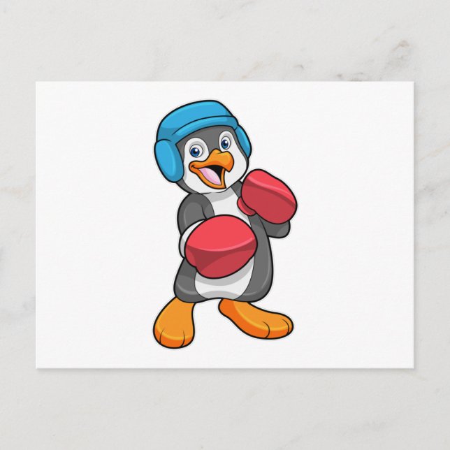 Carte Postale Pingouin en boîte avec gants et casque de boxe (Devant)
