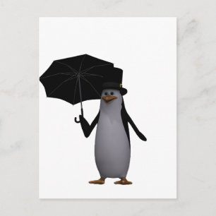 Carte Postale pingouin et parapluie