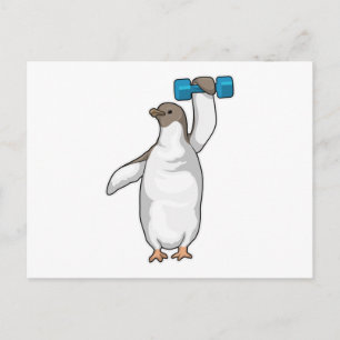 Carte Postale Pingouin Fitness Dumbbell