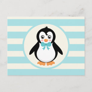 Carte Postale Pingouin mignon avec Bowtie Turquoise