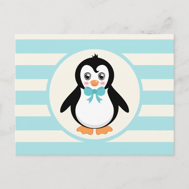 Carte Postale Pingouin mignon avec Bowtie Turquoise (Devant)