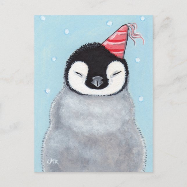 Carte Postale Pingouin mignon bébé portant une peinture Casquett (Devant)