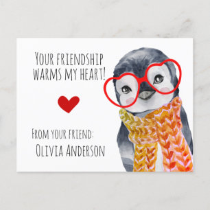 Carte Postale Pingouin mignon en lunettes Enfants Amis Valentine