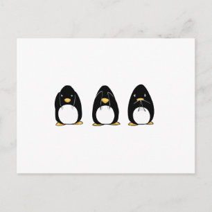 Carte Postale Pingouin mignon Voir Parler Entendre Aucun Mal