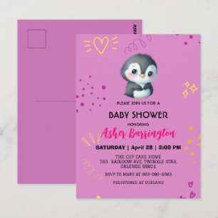 Carte Postale Pingouin mou mou mou mou Bel enfant baby shower