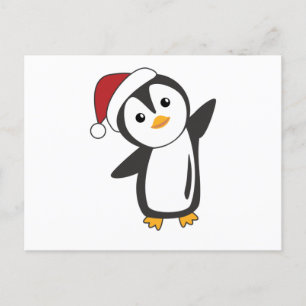 Carte Postale Pingouin Noël Neige Animaux d'hiver Pingouins