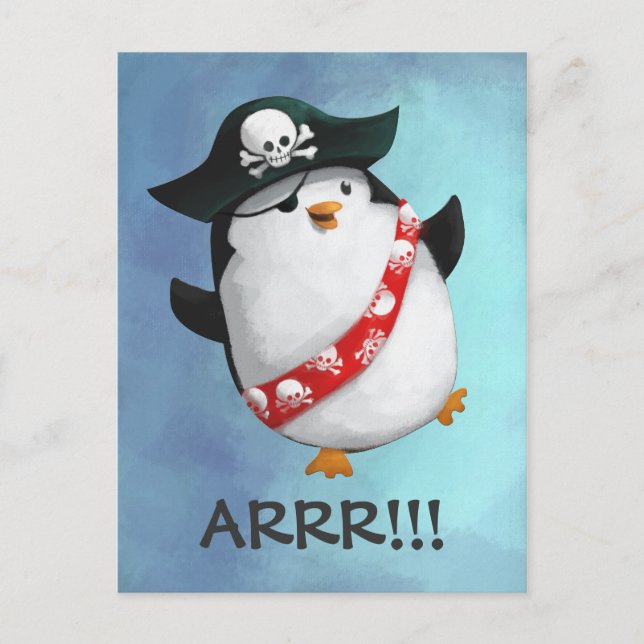 Carte Postale Pingouin Pirate mignon (Devant)