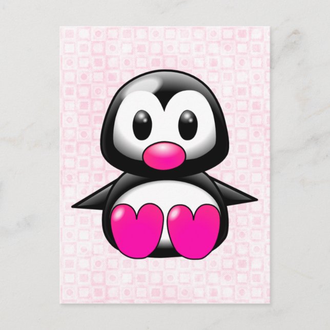 Carte Postale Pingouin rose mou (Devant)