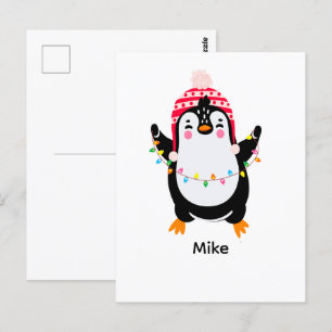 Carte Postale Pingouin scintillant avec lumières de Noël