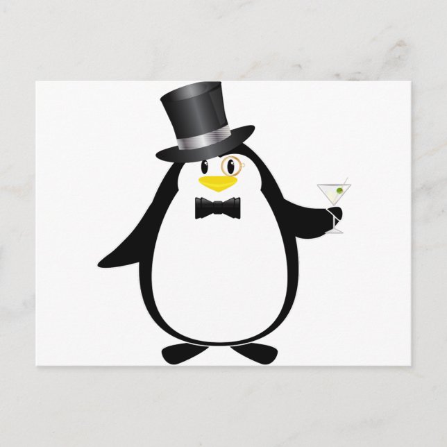 Carte Postale Pingouin sophistiqué avec Martini (Devant)