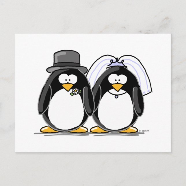 Carte Postale Pingouins de jeunes mariés (Devant)