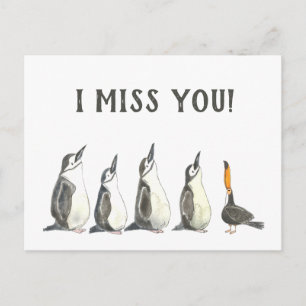 Carte Postale Pingouins et un Toucan mignonne Je manque à vous E
