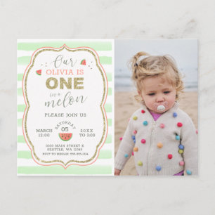 Carte Postale Pink and Gold Sparkel One in a Melon 1er Birthday