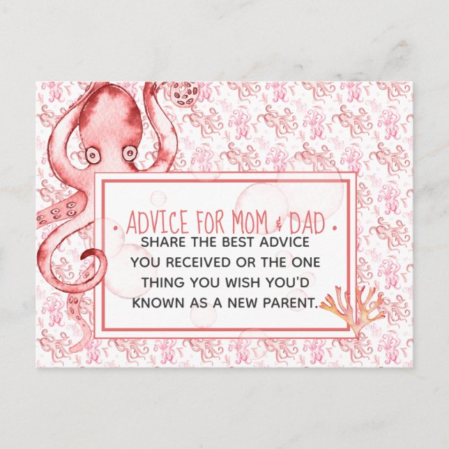 Carte Postale Pink Baby Octopus Baby shower Conseils pour maman  (Devant)