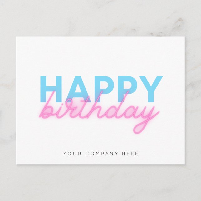 Carte Postale Pink Blue brillant Neon Business Anniversaire (Devant)