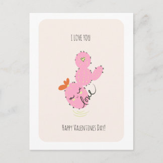 Carte Postale Pink Cactus Doodle Valentines Day Postcard