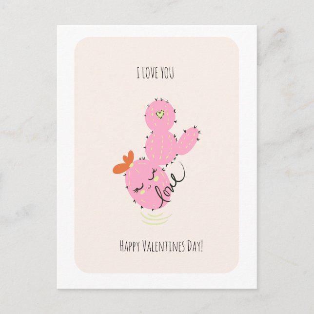 Carte Postale Pink Cactus Doodle Valentines Day  Postcard (Devant)