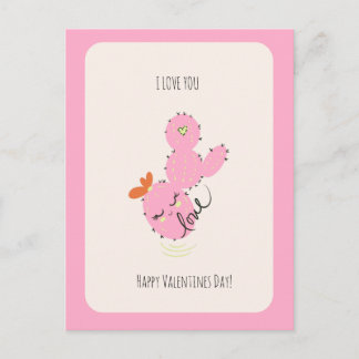 Carte Postale Pink Cactus Doodle Valentines Day Postcard