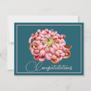Carte Postale Pink Chrysanthemum Cyan Backdrop Félicitations