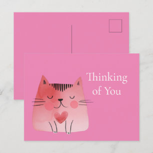 Carte Postale Pink Cute Chat Penser à vous