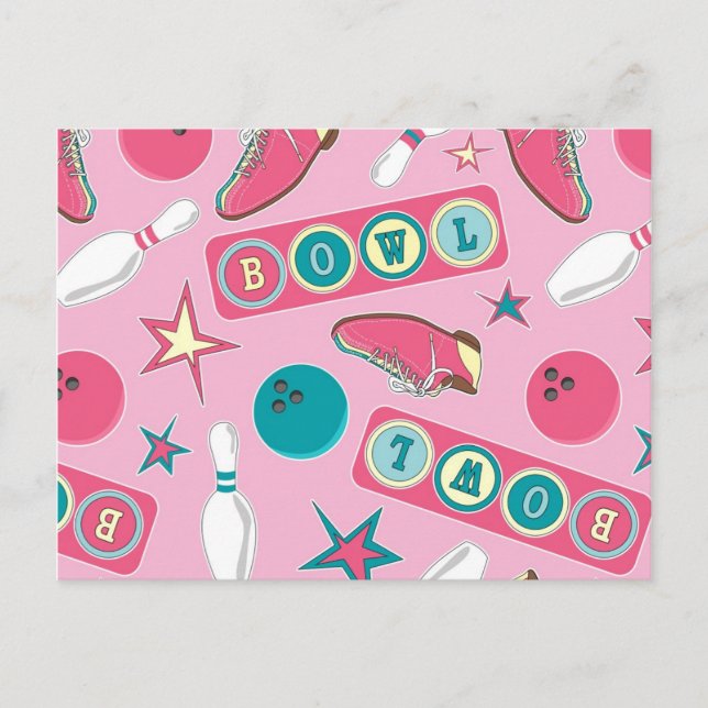Carte Postale Pink d'impression de Bowling rétro (Devant)