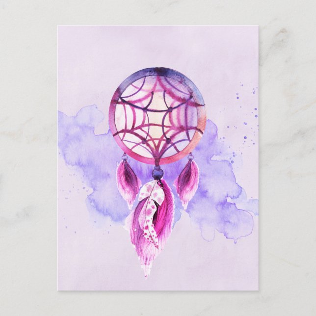 Carte Postale Pink Dreamcatcher On Purple Watercolor (Devant)