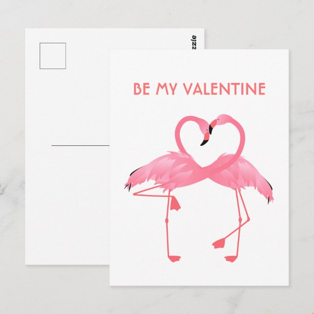Carte Postale Pink Flamant rose Be My Valentine Flat Holiday Car (Devant / Derrière)