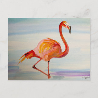 Carte Postale Pink Flamingo Watercolor Tropical Art