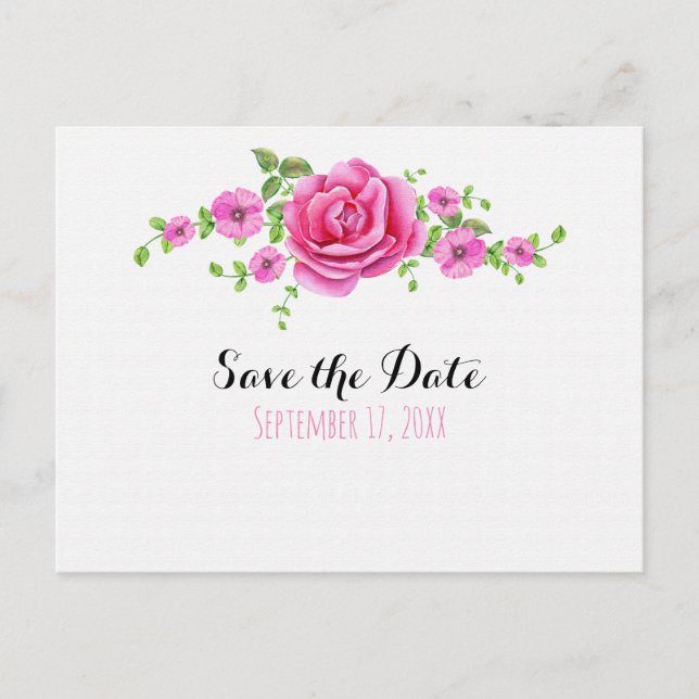 Carte Postale Pink Floral Shabby Chic Enregistrer La Date Fiança (Devant)