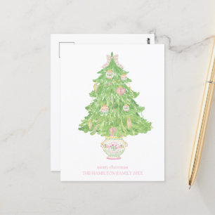 Carte Postale Pink & Green Coquette Bow Preppy Noël