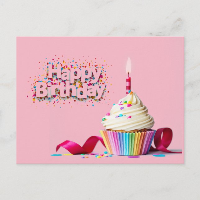 Carte postale Pink Happy Birthday Cupcake (Devant)