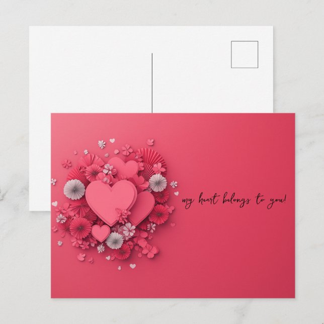 Carte Postale Pink Hearts Papercut Saint-Valentin (Devant / Derrière)