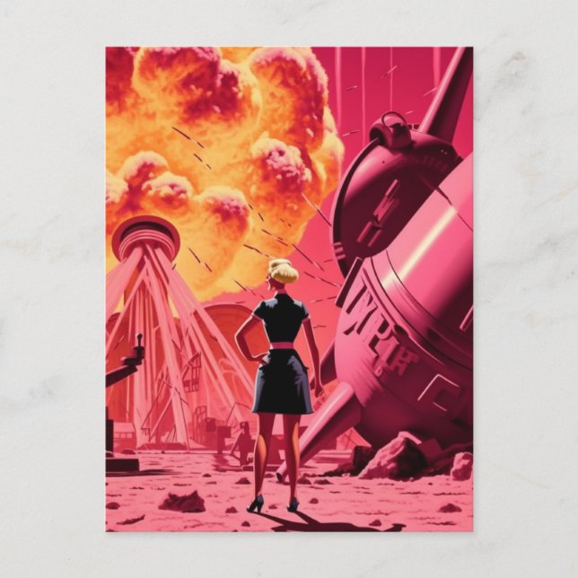 Carte Postale Pink Orange bombe fumée dessin vintage (Devant)