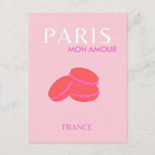 Carte Postale Pink Paris Travel Art Preppy Macarons