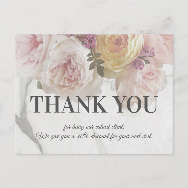 Carte Postale Pink Peony Marbre blanc Beauté Boutique Deluxe (Devant)