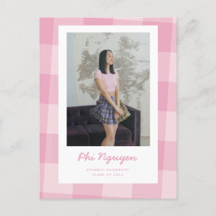 Carte Postale Pink Plaid Grad Flat Graduation Faire-part