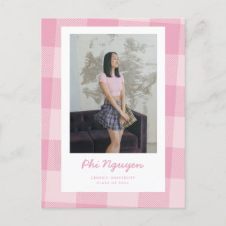 Carte Postale Pink Plaid Grad Flat Graduation Faire-part