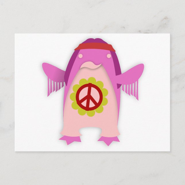 Carte Postale Pink Psychedelic Hippie Penguin (Devant)