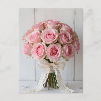 Carte Postale Pink Rose Bouquet Pearl Lace Romantic