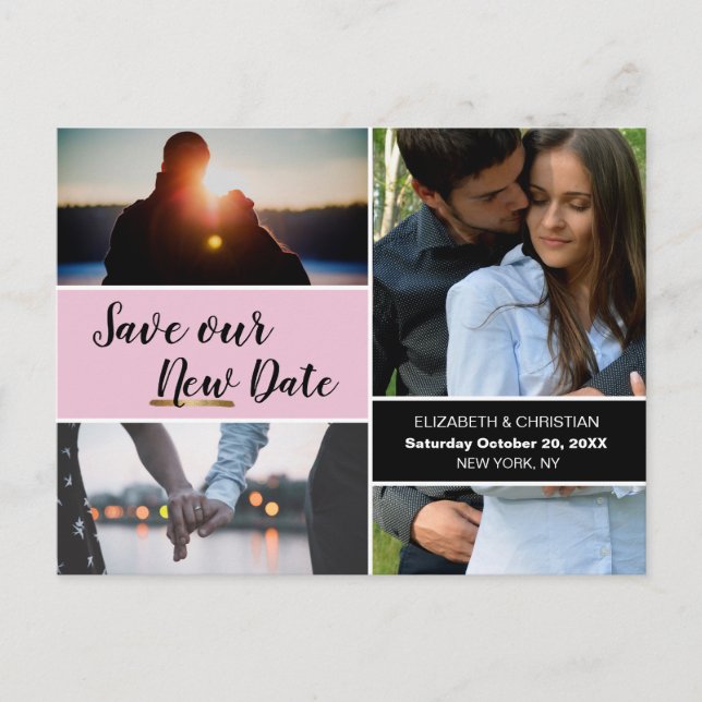 Carte Postale Pink Sauver notre nouvelle date Photo Collage Mari (Devant)