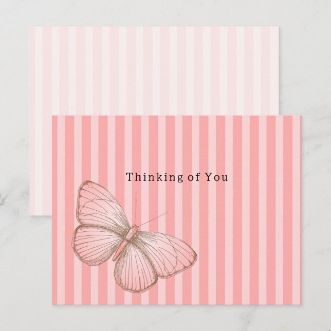 Carte Postale Pink Stripes with Butterfly Thinking of you (Devant / Derrière)