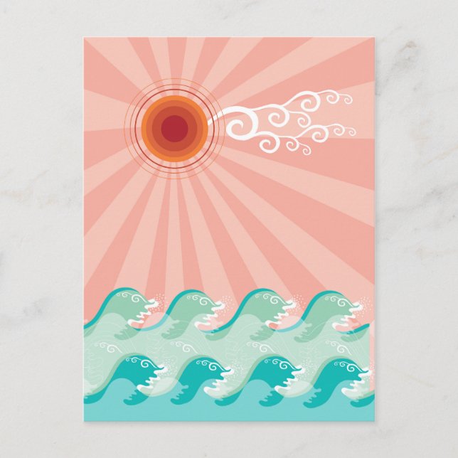 Carte Postale Pink Tropical Sun Aqua Waves Summer Beach Océan (Devant)
