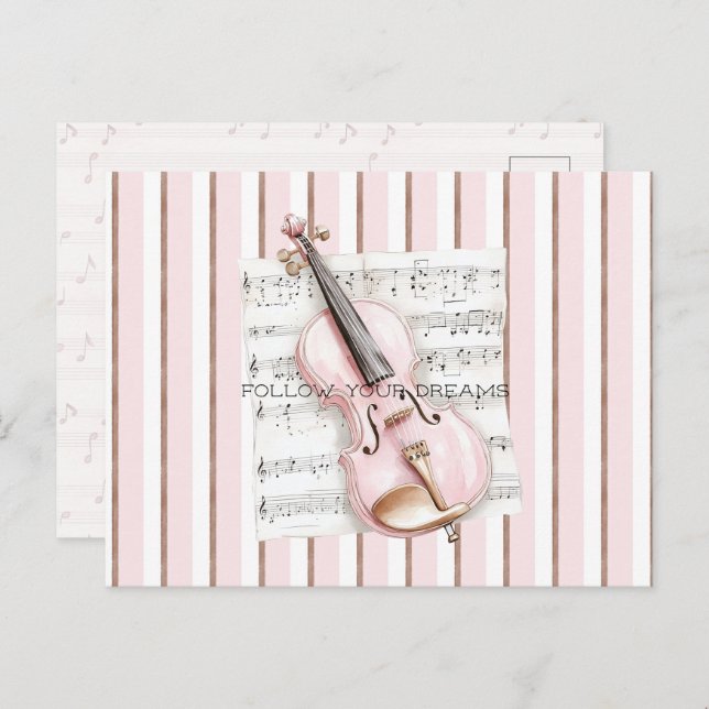 Carte Postale Pink Violin Music Sheet (Devant / Derrière)