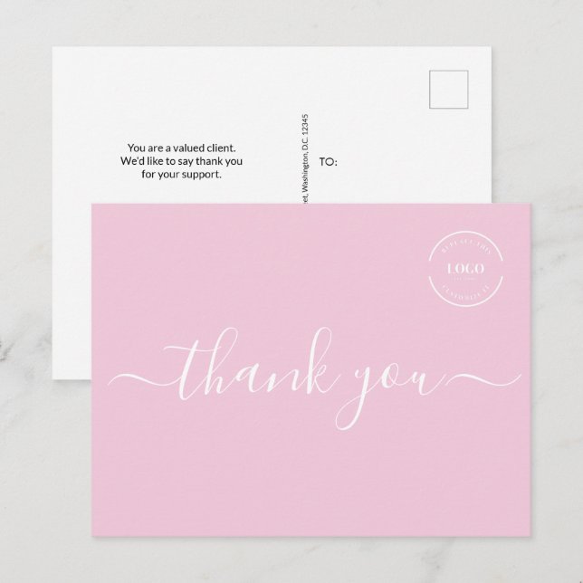 Carte Postale Pink White Moderne simple logo d'entreprise merci (Devant / Derrière)