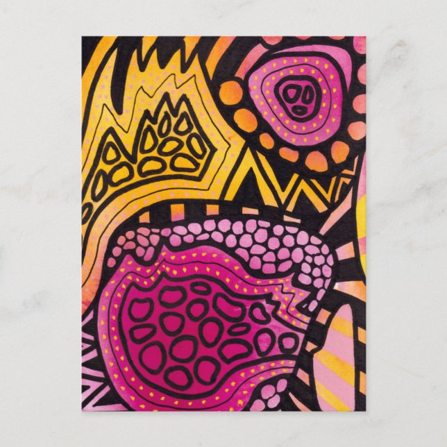 Carte Postale Pink Yellow Boho Abstract Postcard (Devant)