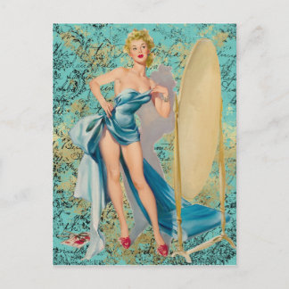 Carte Postale Pinup Girl dans le miroir