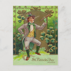 Carte Postale Pipe en terre Lutins Shamrock Shillelagh