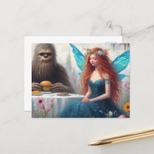 Carte Postale Pique-nique Cheeseburger avec Sasquatch et Fairy