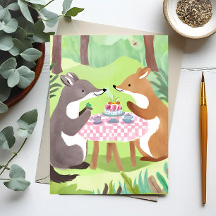 Carte Postale Pique-nique d'animaux de la forêt Aquarelle fant
